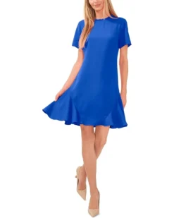 CeCe Ruffle Neck Godet Dress