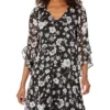 Calvin Klein Chiffon Print Bell Sleeve Dress