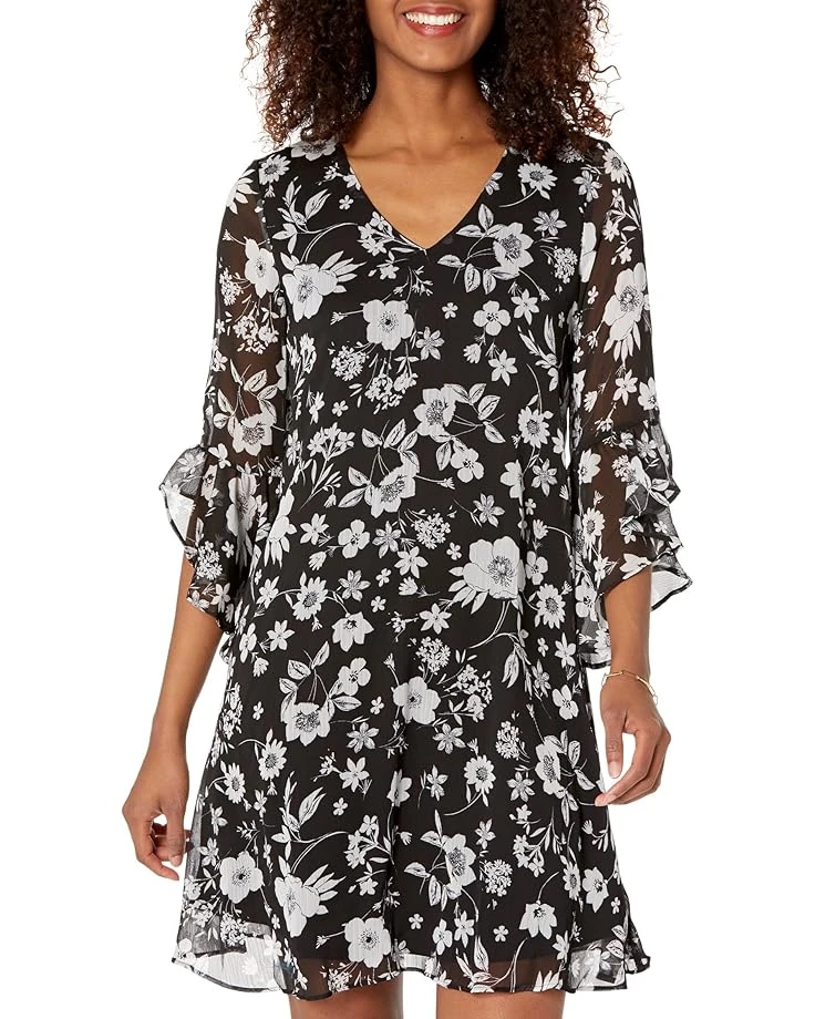 Calvin Klein Chiffon Print Bell Sleeve Dress 1 Calvin Klein Chiffon Print Bell Sleeve Dress